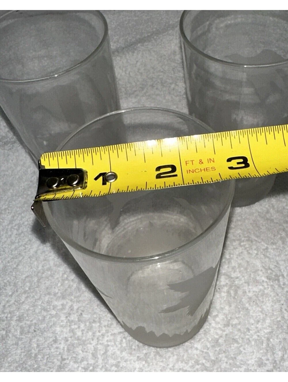 Vintage Etched Frosted Glass Flying Game Bird Drinking Glasses Set Of 3